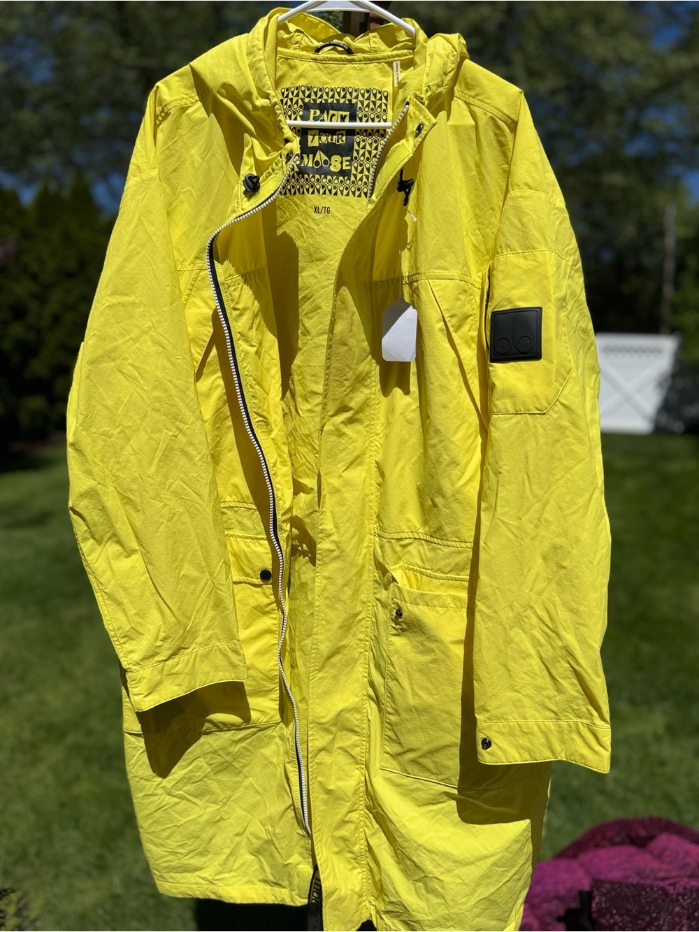 Moose Knuckles Bright Yellow Hooded Trench Coat